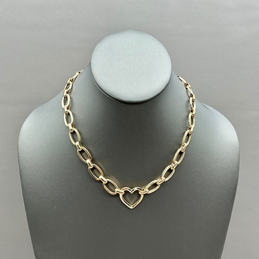 Alfani Necklace Women Gold Tone Open Heart Charm Oval Link Chain Adjustable 18"